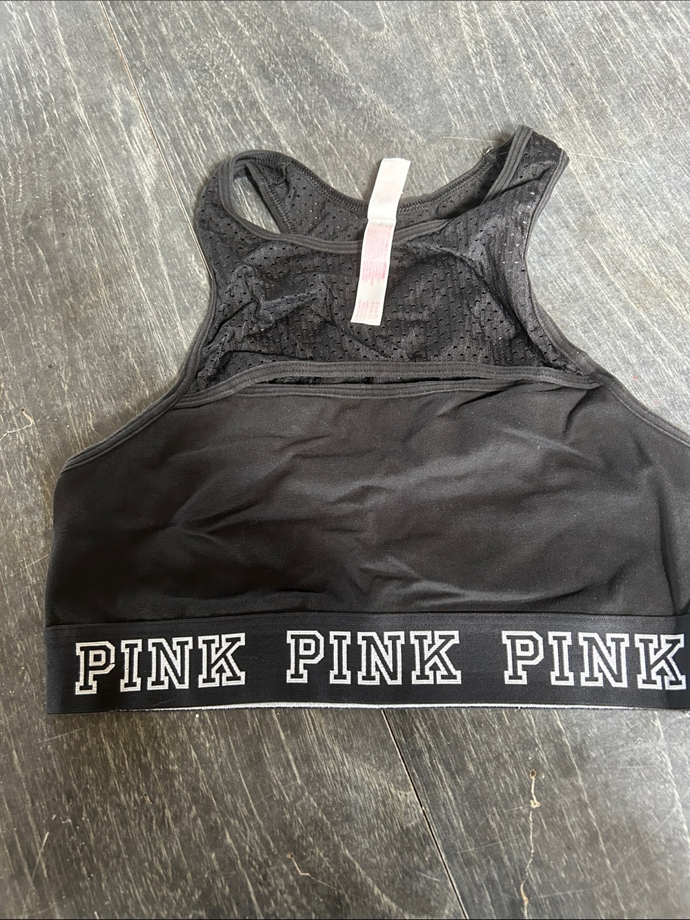 PINK Victoria's Secret Black Sports Bralette with White Logo Band